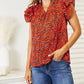 Double Take - Floral Flutter Sleeve Notched Neck Blouse