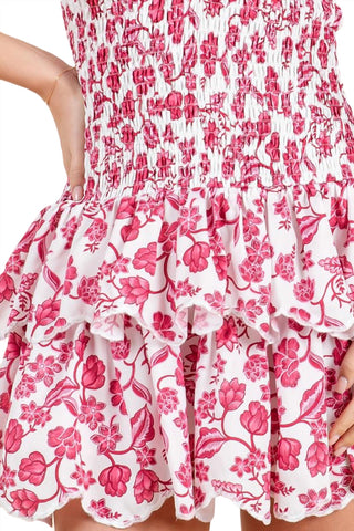 Baby Pink - Women's Printed Smocked Embroidered Mini Dress