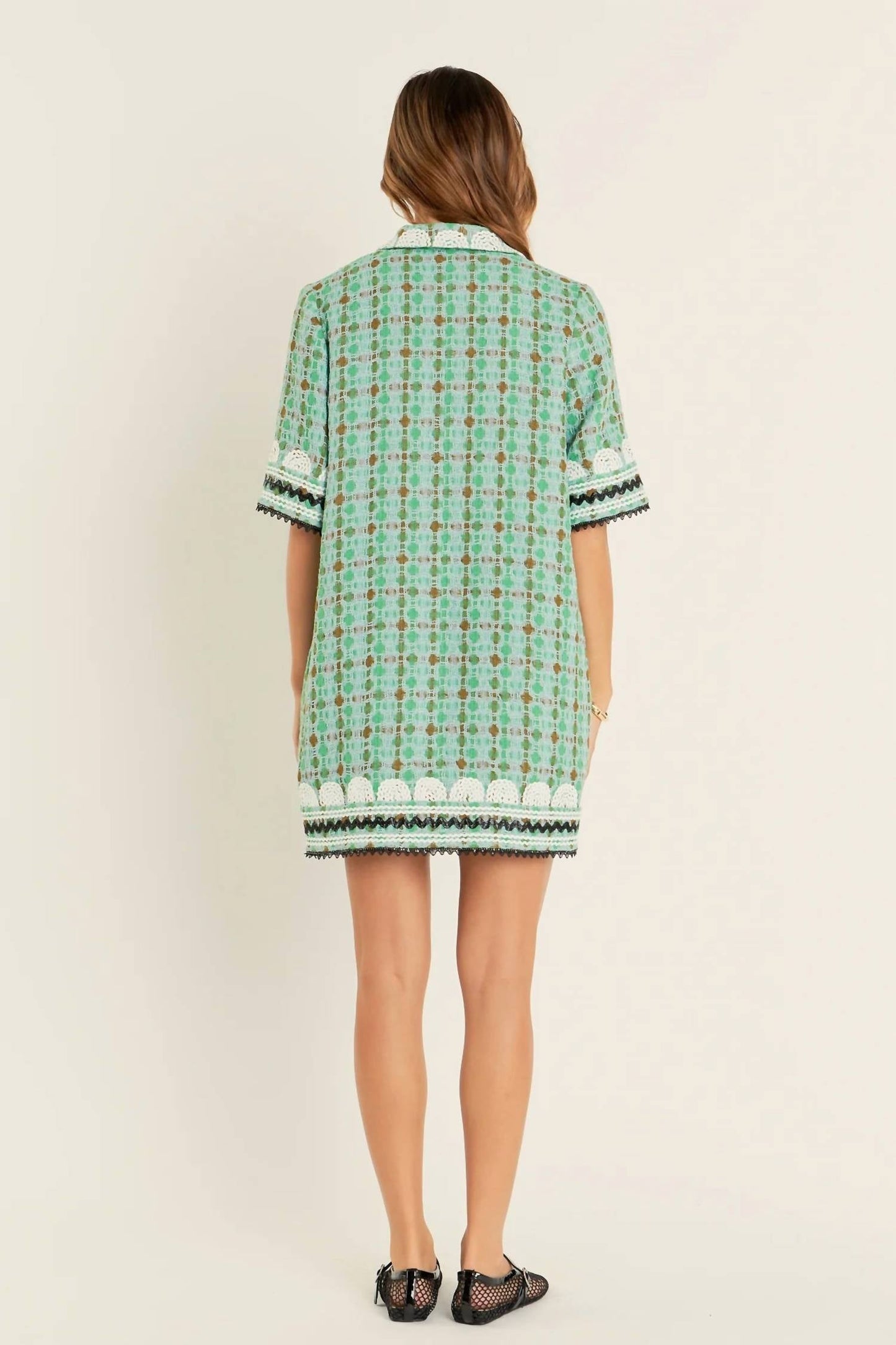 2.7 August Apparel - Boucle Mini Shirt Dress With Ric Rac Trim