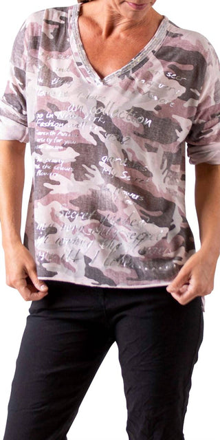 Gigi Moda - Alana Camo Sweater with Writing