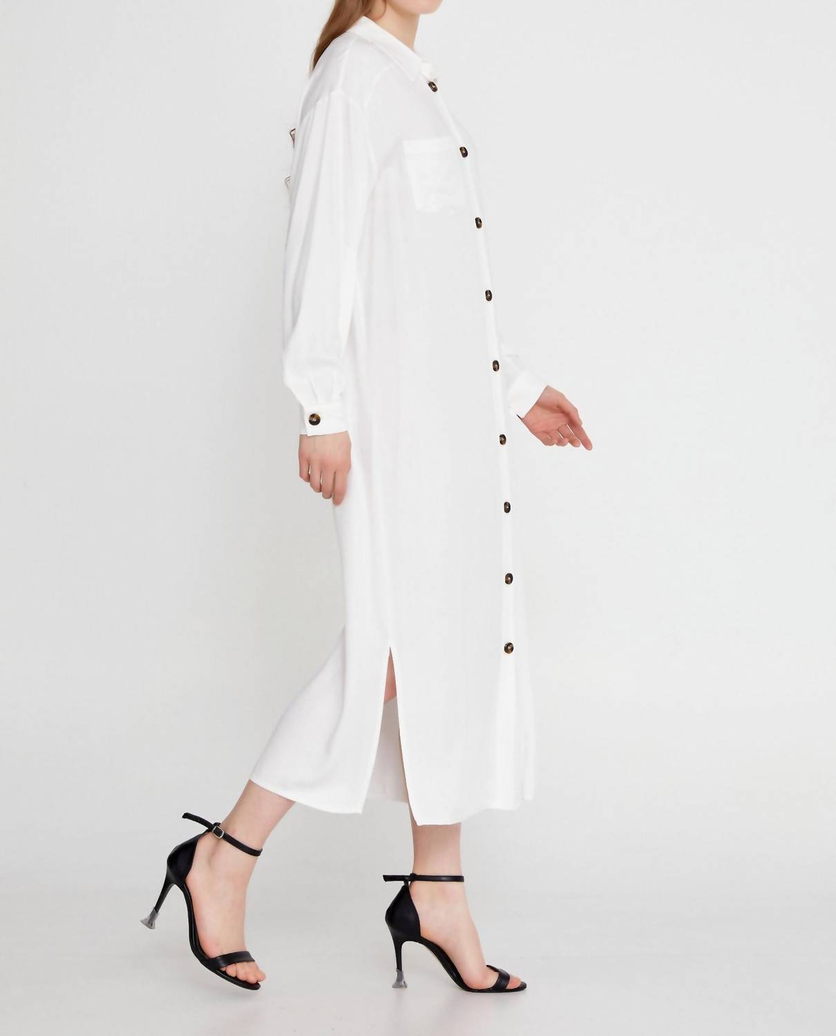 Zaalima Fashion - Long Sleeve Midi Linen Column Regular Casual Dress