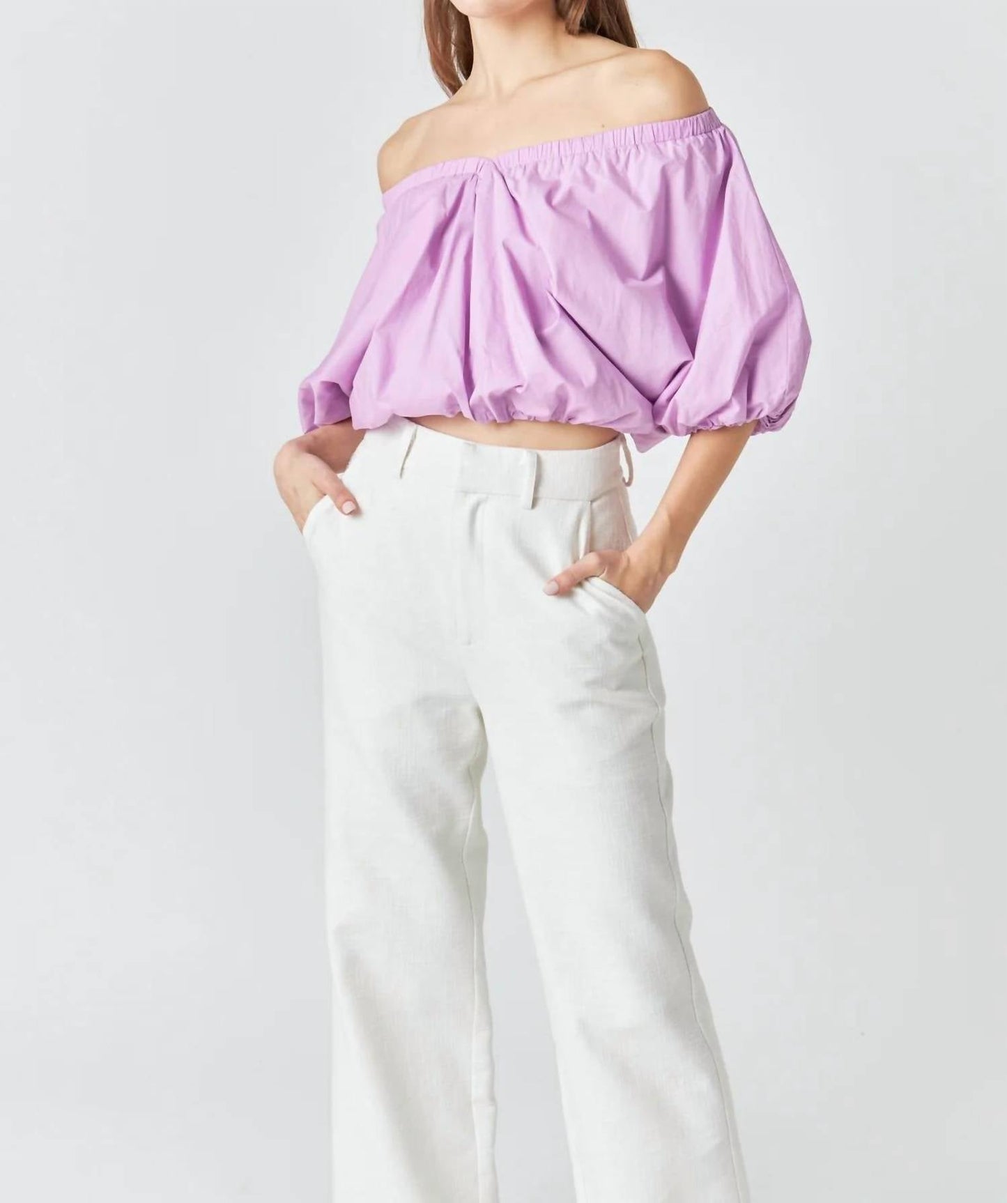 Endless Rose - Cropped V-neck Puff Sleeve Top