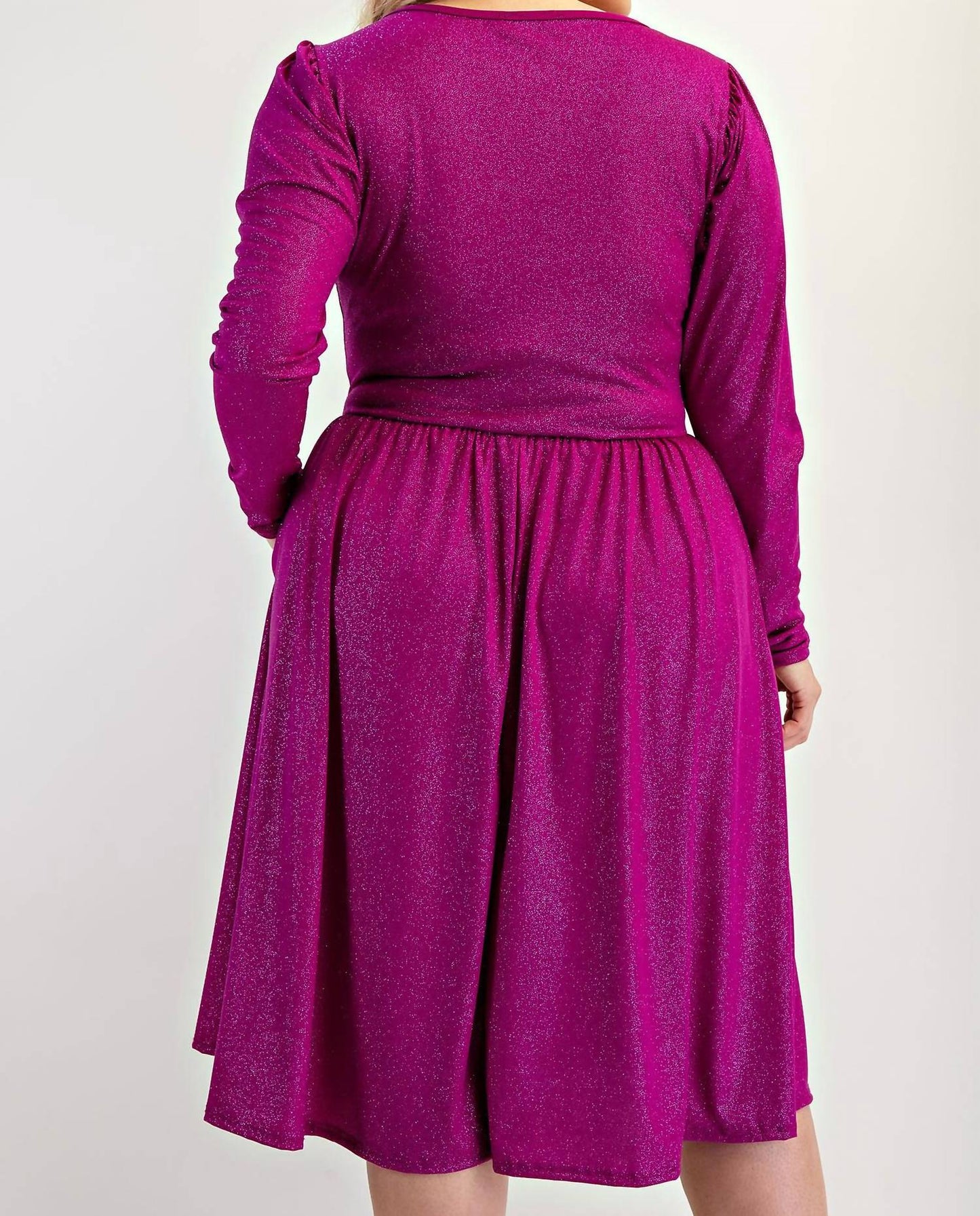 The Curve La - Plus Size Glitter Knit Flare Dress With Bow Details