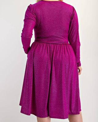 The Curve La - Plus Size Glitter Knit Flare Dress With Bow Details