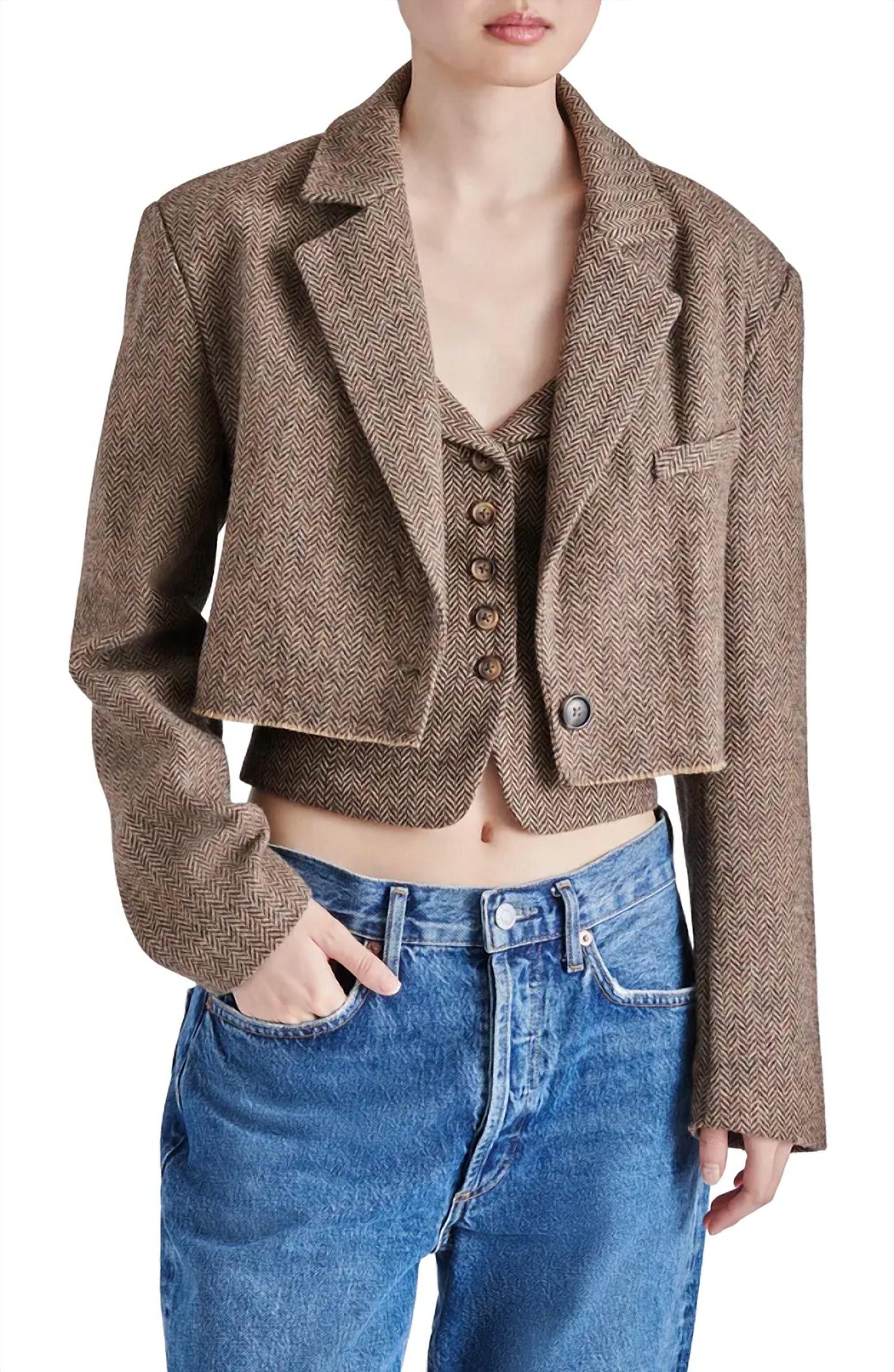 Steve Madden - Rupi Herringbone Cropped Blazer