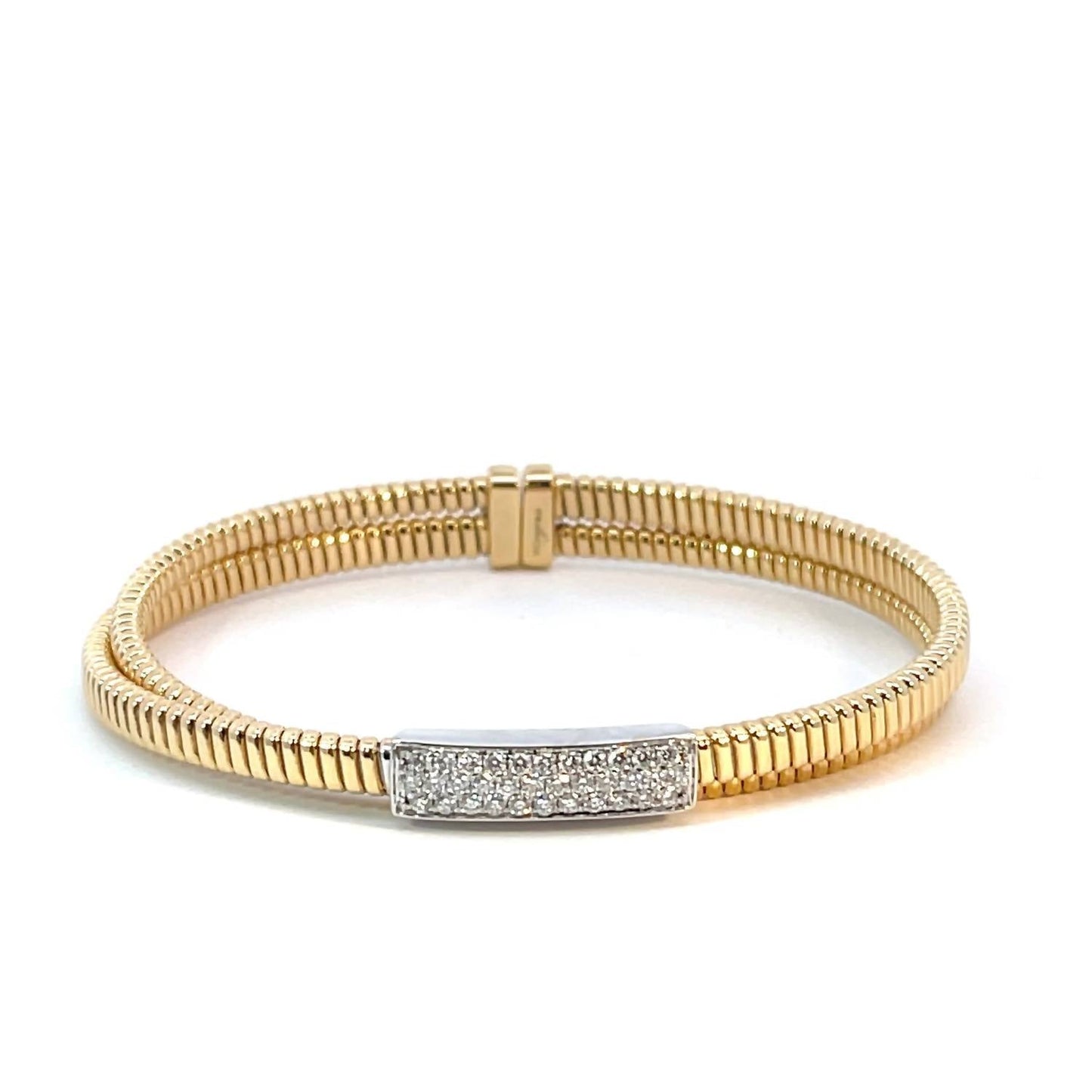 Afarin - Women's Flexible Ribbed Criss Cross Diamond Bar Cuff Bracelet
