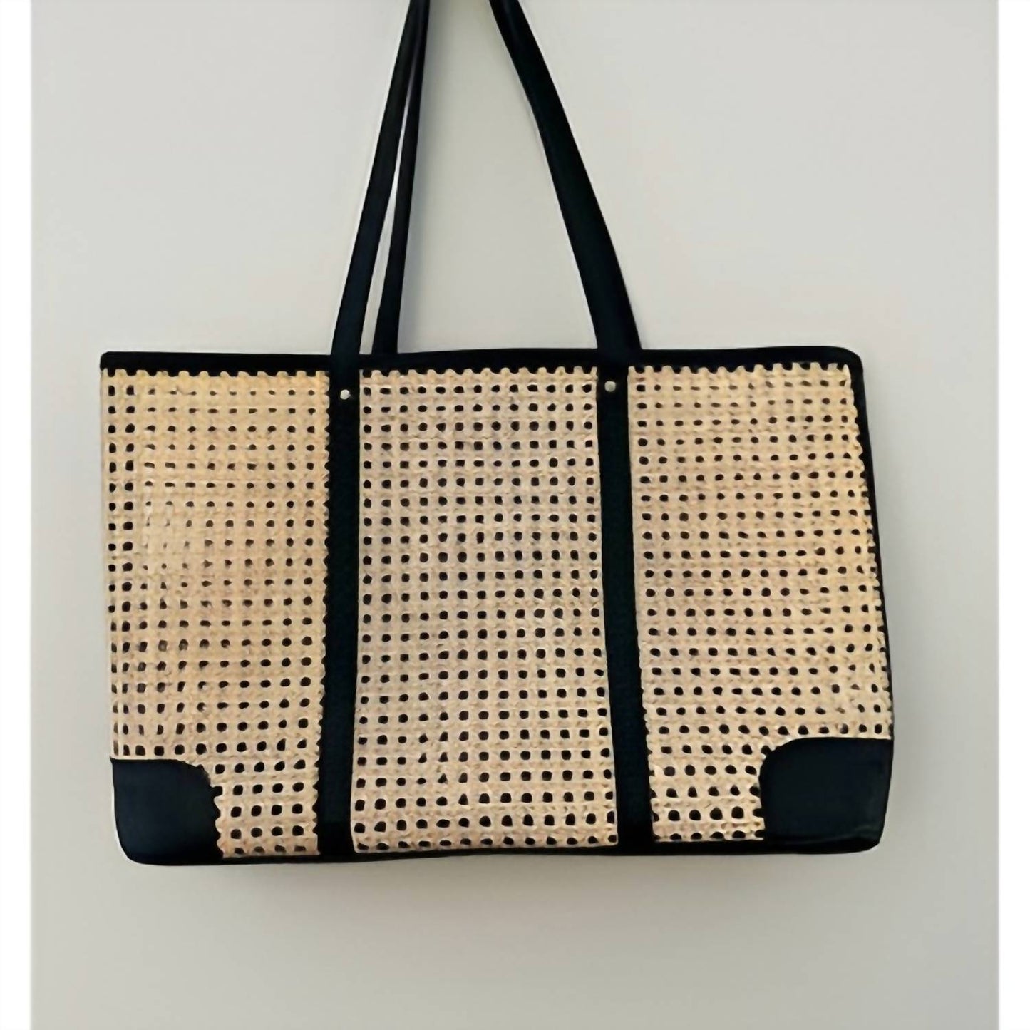 The Winding Road - Cane Weave Tote Oversized Leather Trim Bag