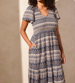 Tribal - Ruched Top Short Sleeve Maxi Dress