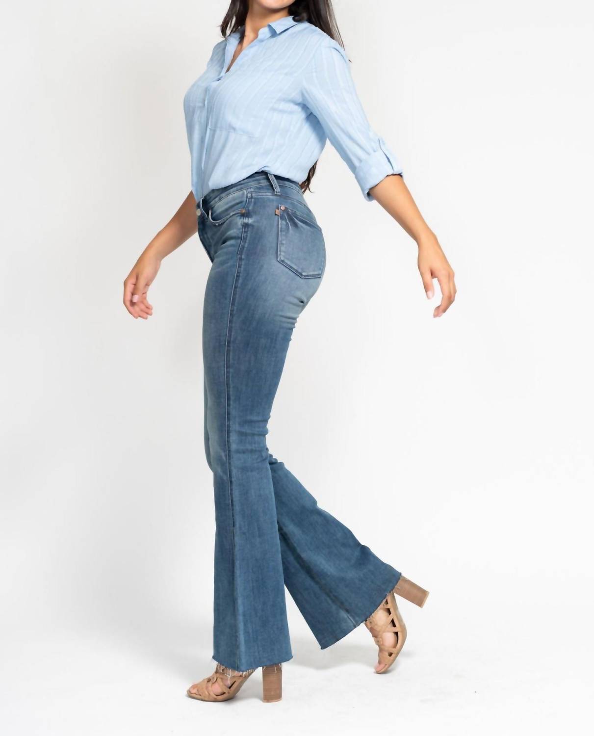 Judy Blue - Midrise Tummy Control Cut Hem Flare Jeans