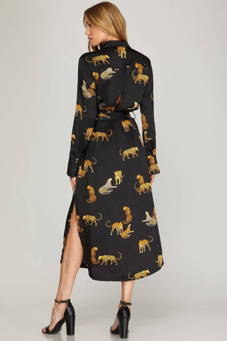 Umgee - Long Sleeve Cheetah Cheeta Print Midi Dress