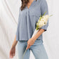 Blu Pepper - Split Neck Back Button Three Quarter Tab Sleeve Top