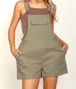 Very J - Suspender Solid Woven Casual Overall Romper