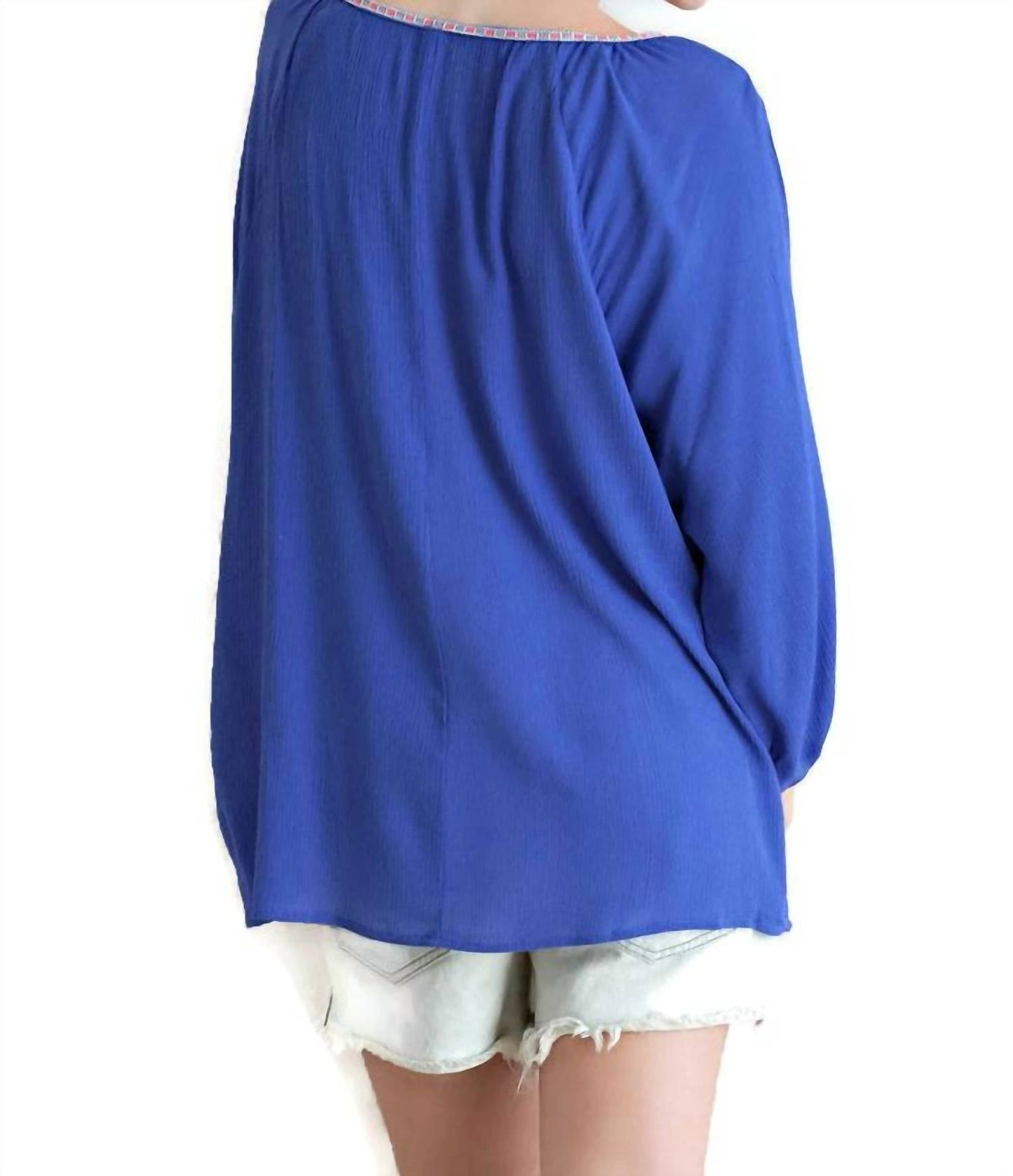 Entro - Embroidered Tassel Tie Top