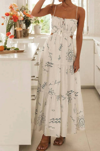 Trendsi - Cutout Printed Sleeveless Midi Cami Dress