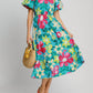 Trendsi - Umgee Full Size Tiered Floral Print Notched Puff Sleeve Midi Dress Plus Size