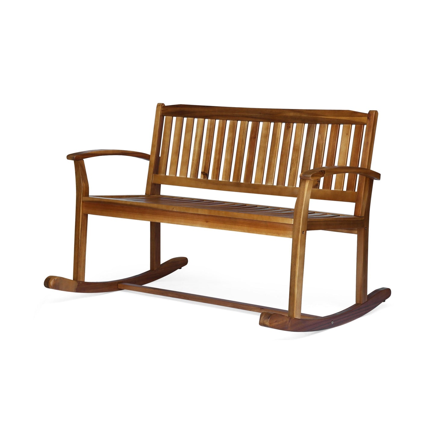 Outdoor Rocking Loveseat with Acacia Wood Frame - Natural