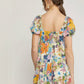 Entro - Floral Print V-neck Puff Sleeve Babydoll Dress