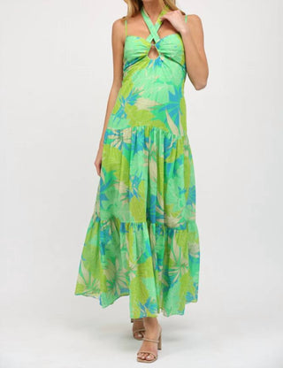 Fate - Tropical Leaf Key Hole Maxi Dress