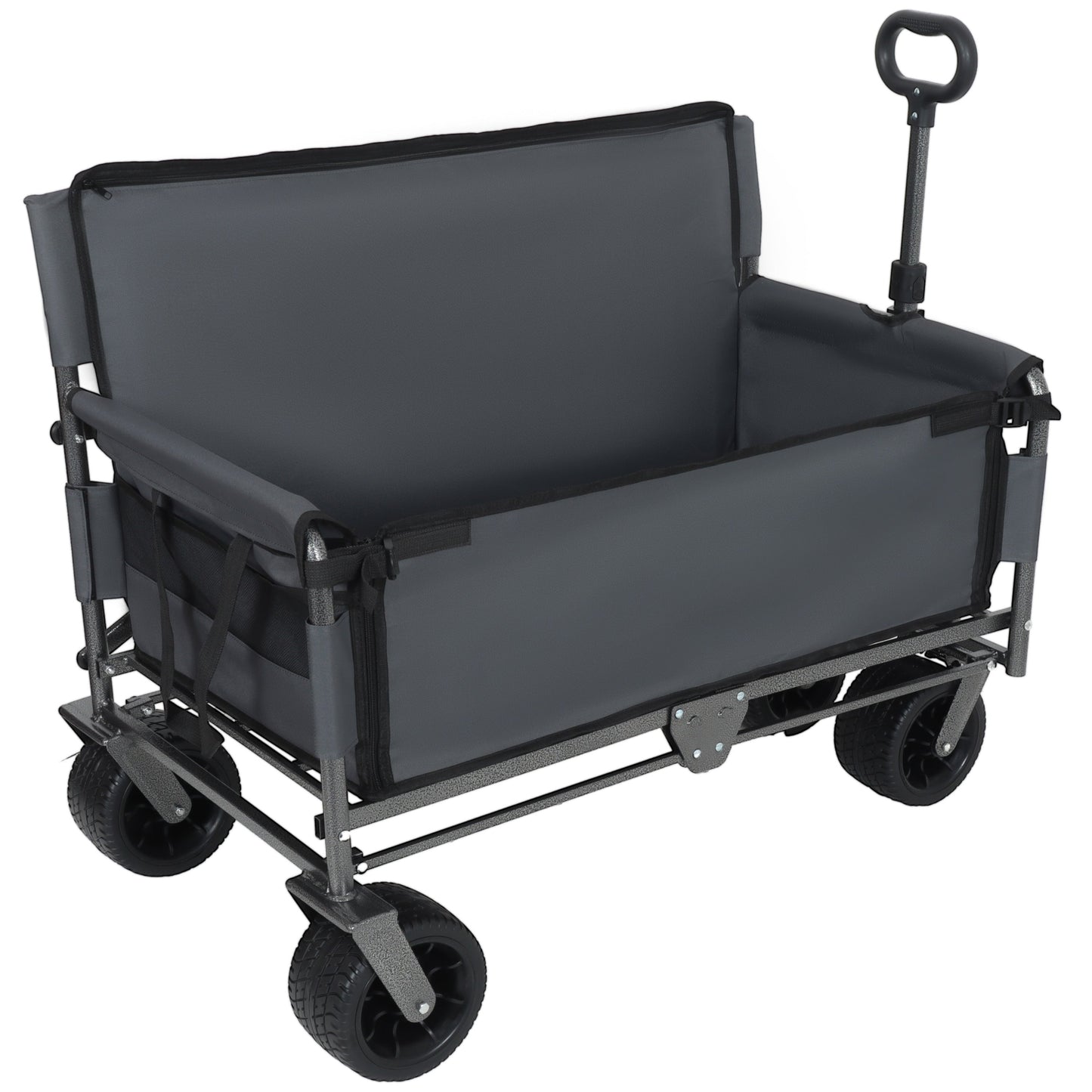 3-in-1 Convertible Folding Wagon Cart with Bench Seat & Storage