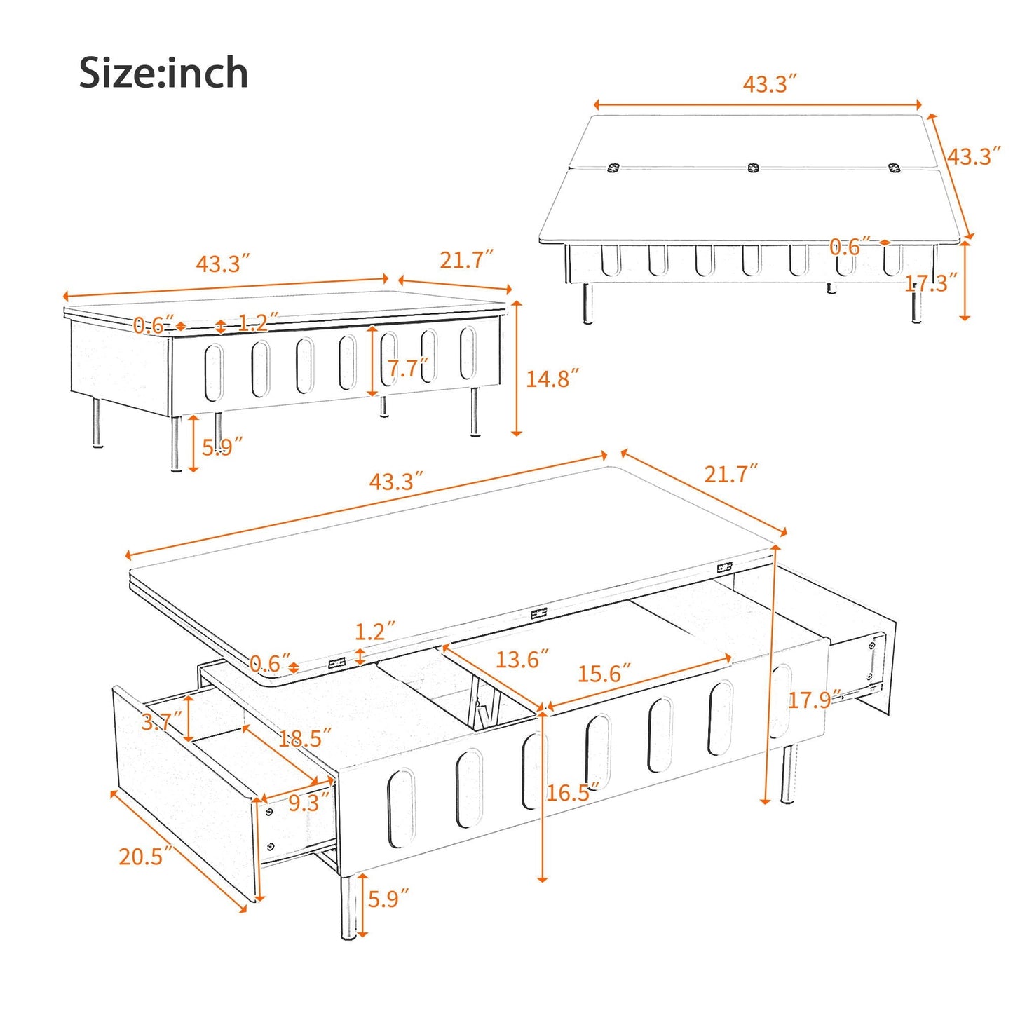 Lift Top Coffee Table with 2 Drawers and Hidden Storage Compartment for Living Room