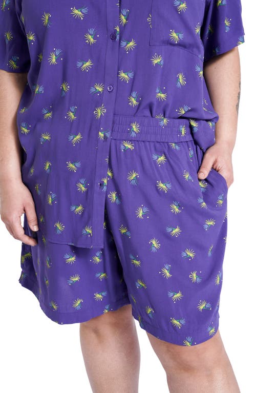 BP Wildfang Relaxed Elastic Waist Shorts  Purple Green Geo