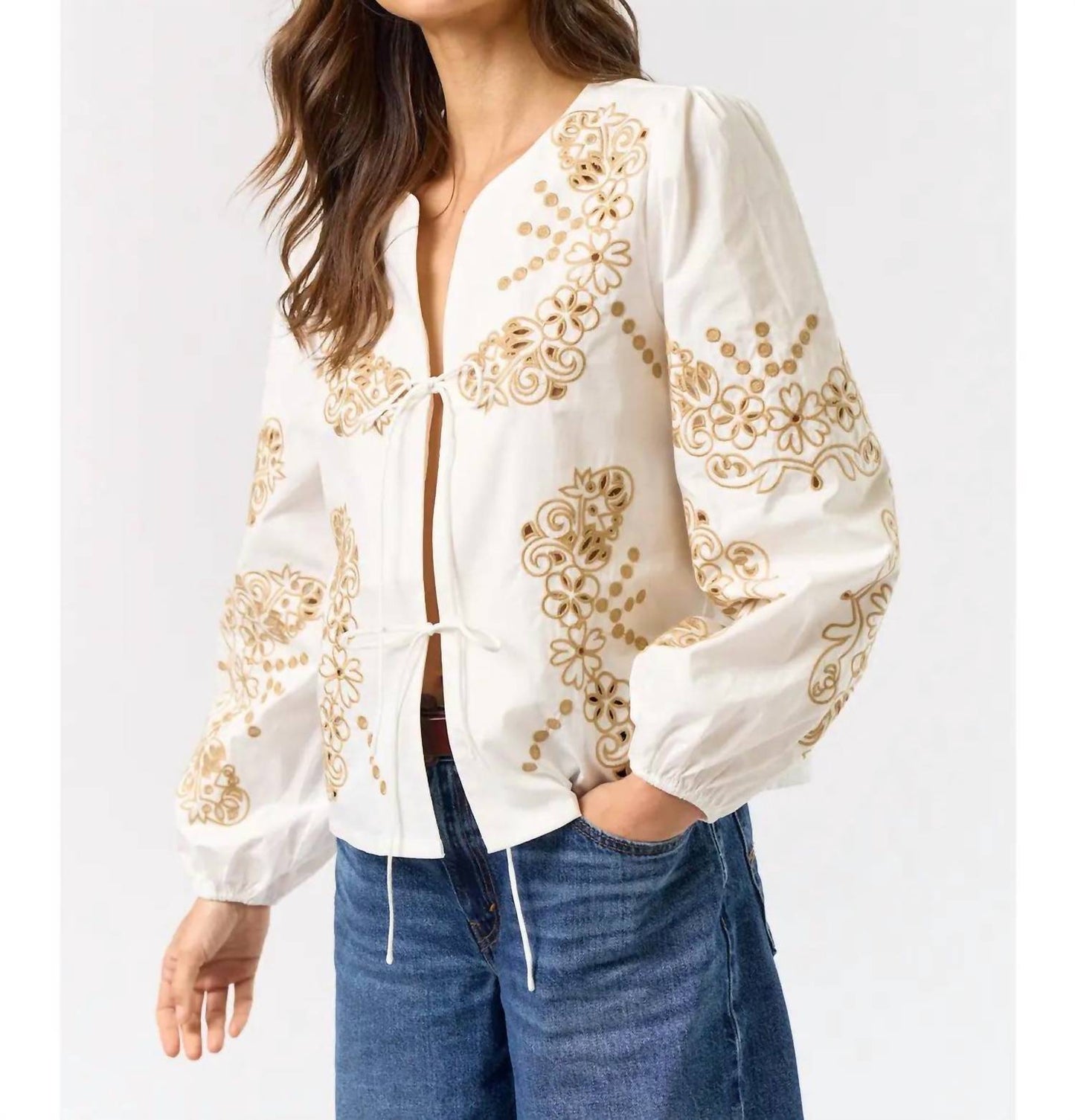 Lalavon - Mavis Embroidered Tie Top