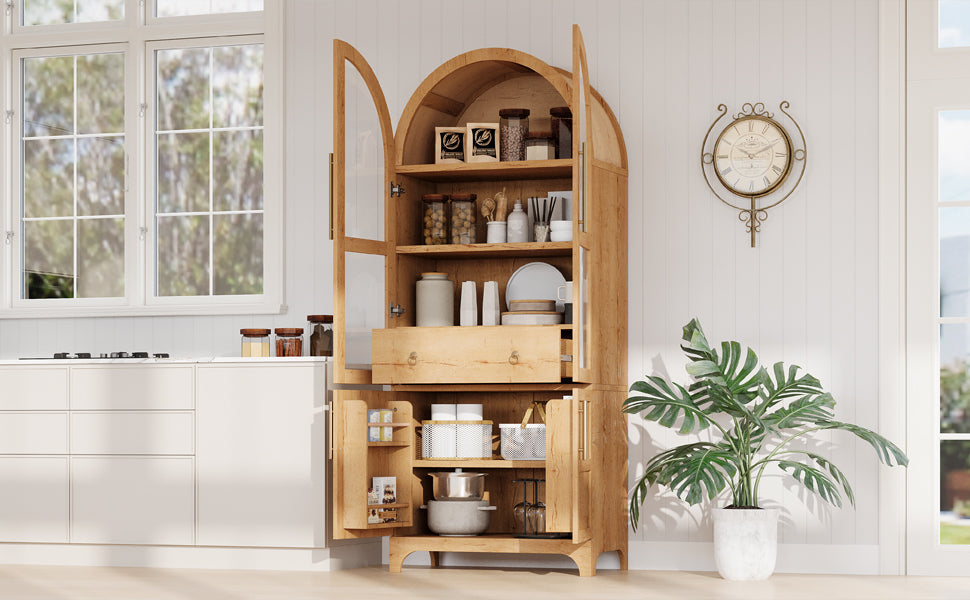 K&K 71' Tall Arched Kitchen Pantry Cabinet with Adjustable Shelves