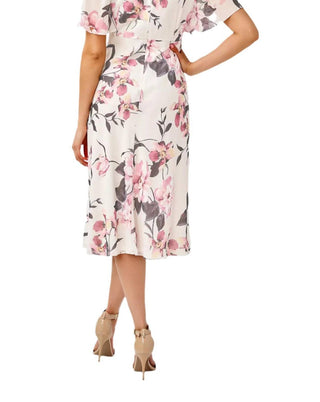 Adrianna Papell - Mock Neck Short Flutter Sleeves Midi Dress