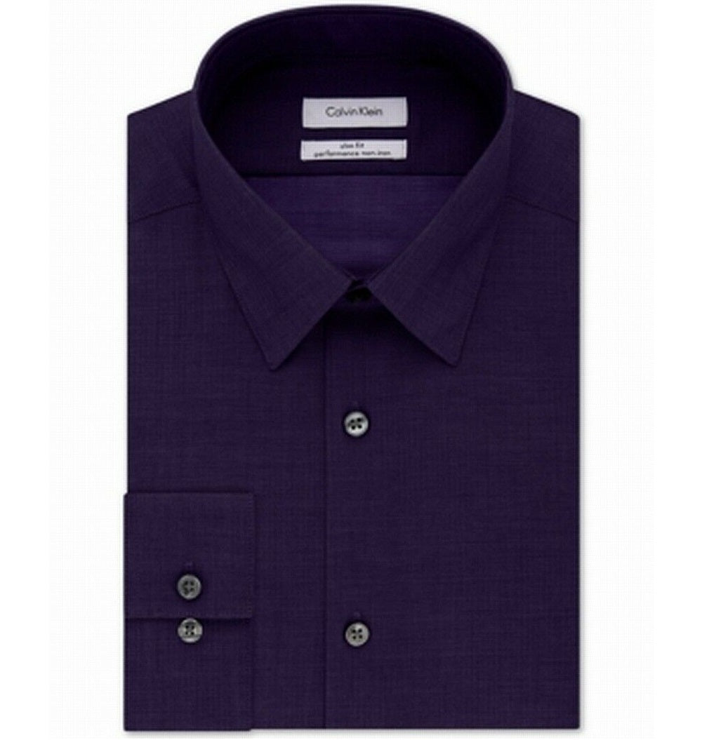 Calvin Klein Men's Steel Non-Iron Stretch Performance Dress Shirt Size 17x34-35