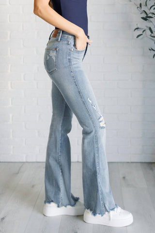 Judy Blue - Mid Rise Control Top Distressed Flare Jeans