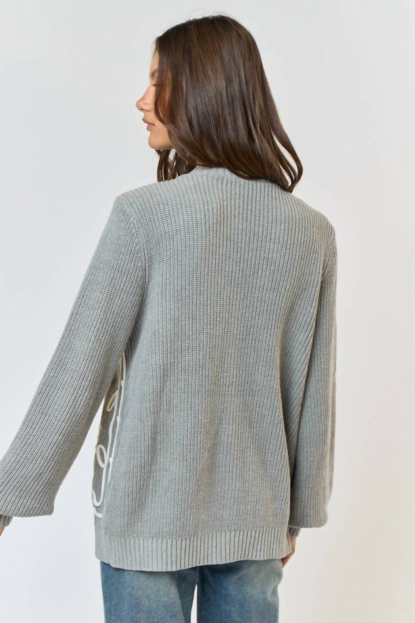 Lalavon - Heart Embroidery Button Down Cardigan