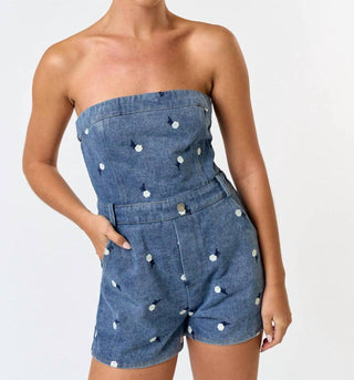 Blue Blush - Floral Embroidered Strapless Romper