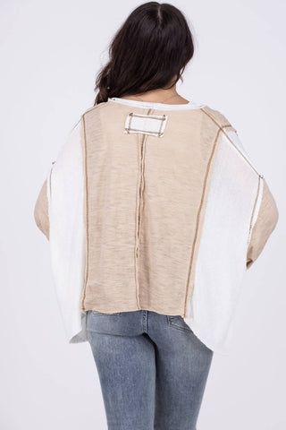 Pol - Open Arms Women's V-Neck Textured Long Sleeve Top