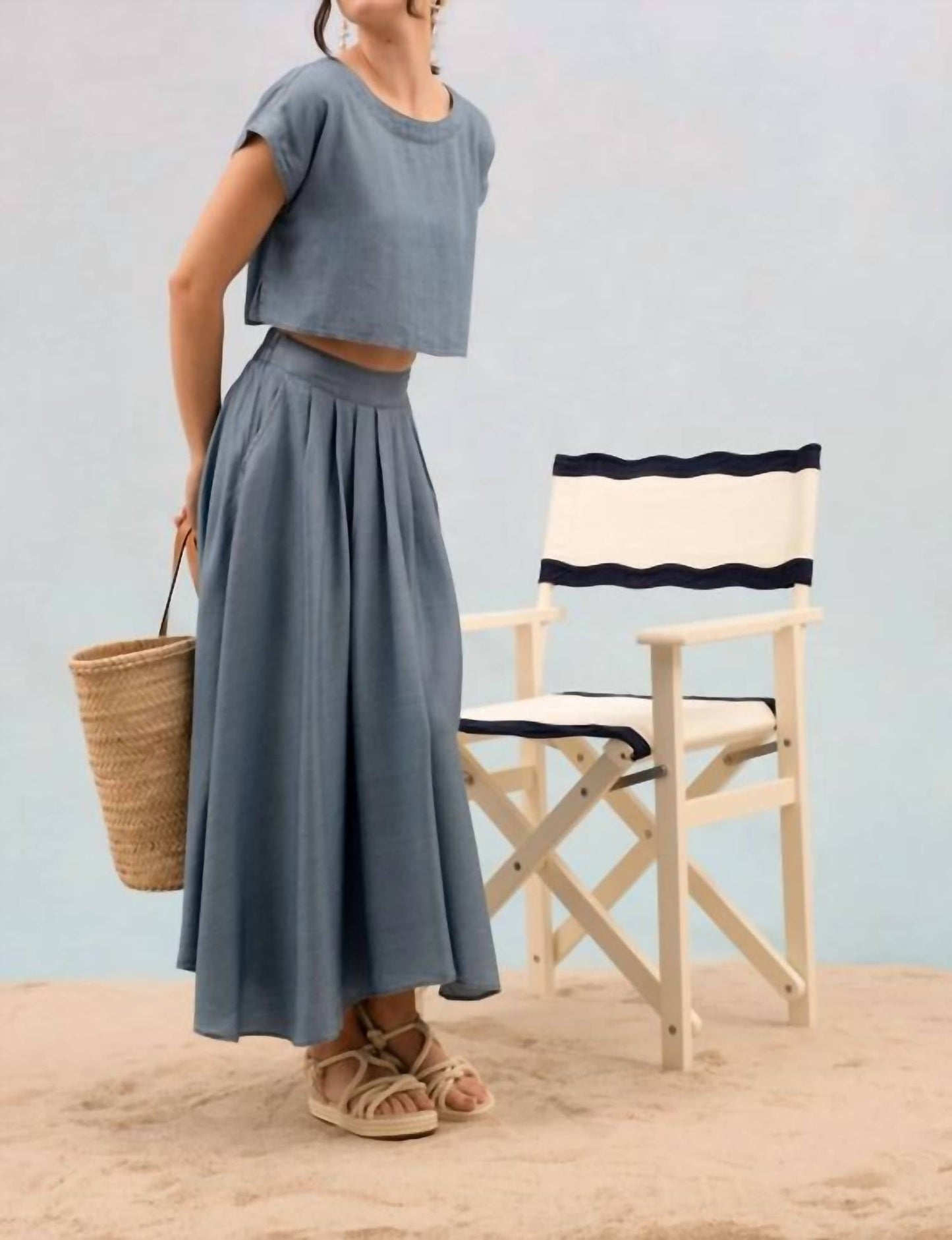 Blu Pepper - Chambray Boat Neck Boxy Crop Top