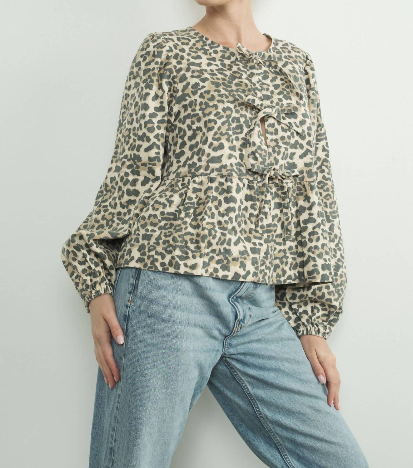 Aaron & Amber - Long Sleeve Bow Tie Blouse