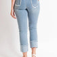 Azi - Rhinestone Crystal Hem Crop Jeans