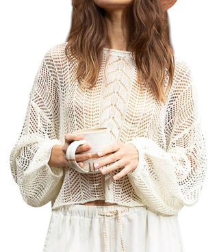 Pol - Openwork Balloon Sleeve Knit Cover Up