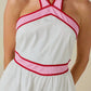 Baby Pink - Colorblock Strap Design Halter Neck Mini Dress