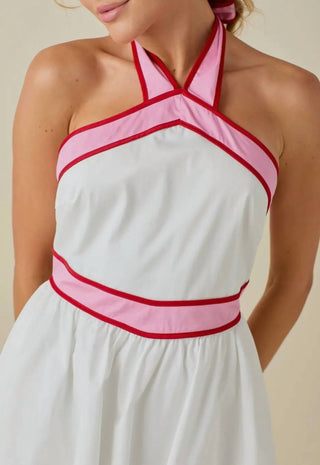 Baby Pink - Colorblock Strap Design Halter Neck Mini Dress