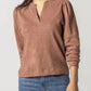 Lilla P - Shirred Long Sleeve Split Neck Top
