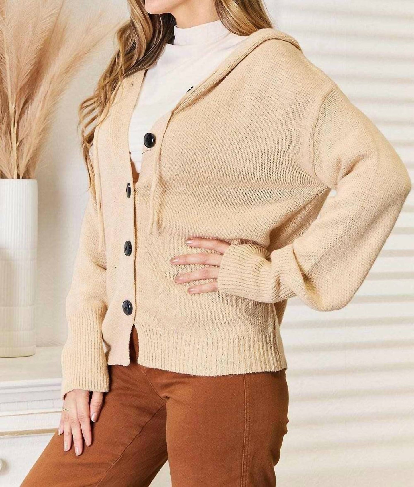 Double Take - Cozy Hooded Sweater With Buttons