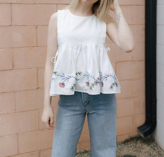 Mable - Embroidered Peplum Tank Top