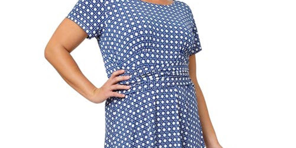 Leota Women's Brittany Print Fit & Flare Jersey Midi Dress Blue Size 1X