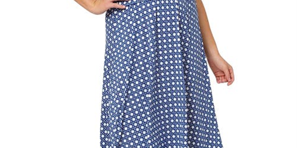 Leota Women's Brittany Print Fit & Flare Jersey Midi Dress Blue Size 1X