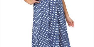 Leota Women's Brittany Print Fit & Flare Jersey Midi Dress Blue Size 1X