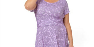 Leota Women's Brittany Print Fit & Flare Jersey Midi Dress Purple Size 3X