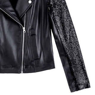 Clara Sun Woo - Sequin Knit Liquid Leather™ Sheen Moto Jacket