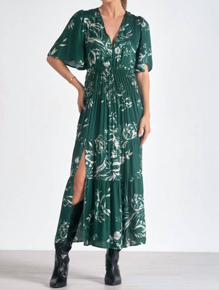 Elan - Short Sleeve Maxi V-neck Tiered Dress