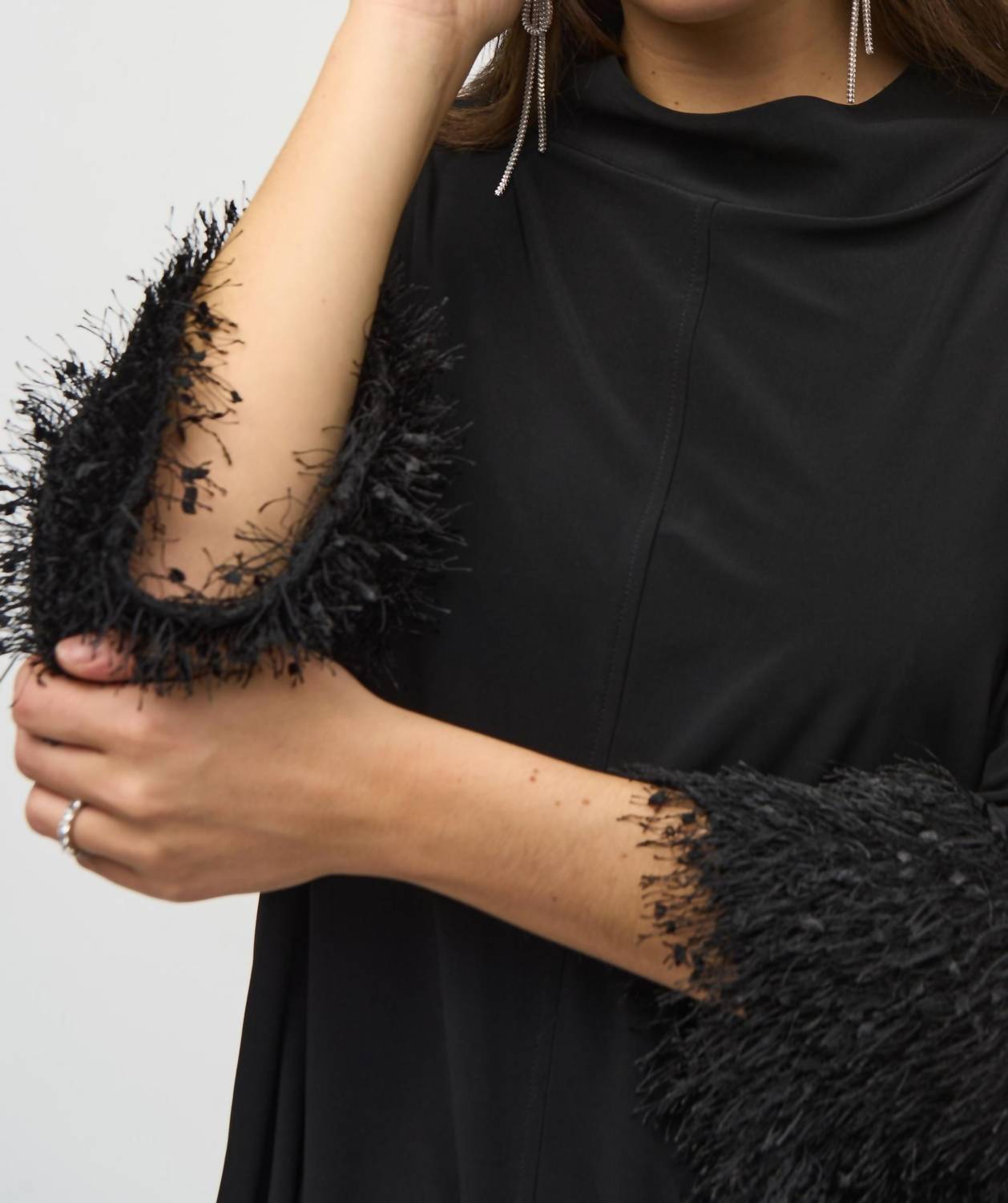 Joseph Ribkoff - Fringe Cuffs Mock Neck Boxy Top