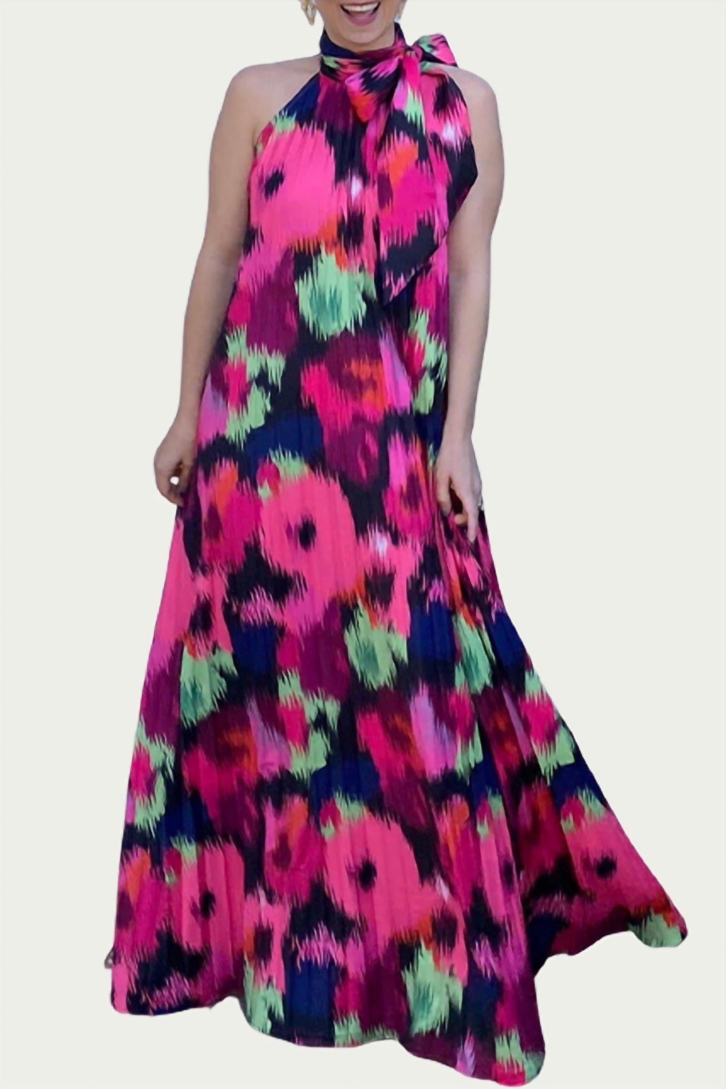 Abbey Glass - POPPY PLEATED SATIN MAXI DRESS